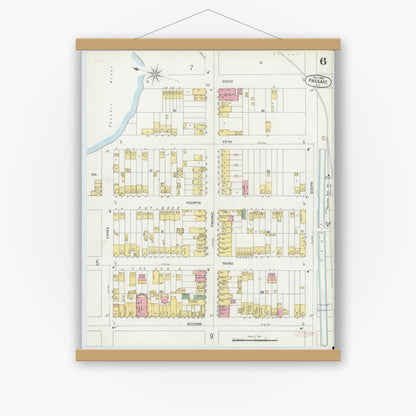 Old map wall art mockup — magnetic wood frame on white wall — Sanborn Fire Insurance Map from Passaic, Passaic County, New Jersey (1899), Sheet #0006