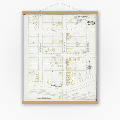 Old map wall art mockup — magnetic wood frame on white wall — Sanborn Fire Insurance Map from Bessemer, Gogebic County, Michigan (1891), Sheet #0008