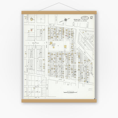 Old map wall art mockup — magnetic wood frame on white wall — Sanborn Fire Insurance Map from Westville, Gloucester County, New Jersey (1919), Sheet #0012