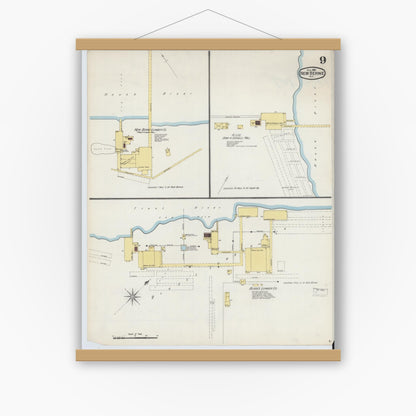 Old map wall art mockup — magnetic wood frame on white wall — Sanborn Fire Insurance Map from New Bern, Craven County, North Carolina (1893), Sheet #0009