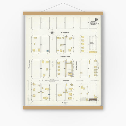 Old map wall art mockup — magnetic wood frame on white wall — Sanborn Fire Insurance Map from Vernon, Wilbarger County, Texas (1920), Sheet #0010