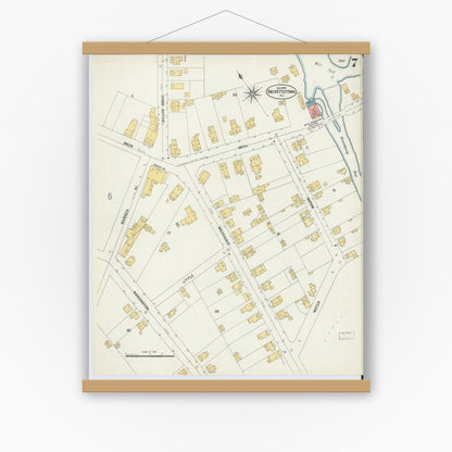 Old map wall art mockup — magnetic wood frame on white wall — Sanborn Fire Insurance Map from Hackettstown, Warren County, New Jersey (1902), Sheet #0007