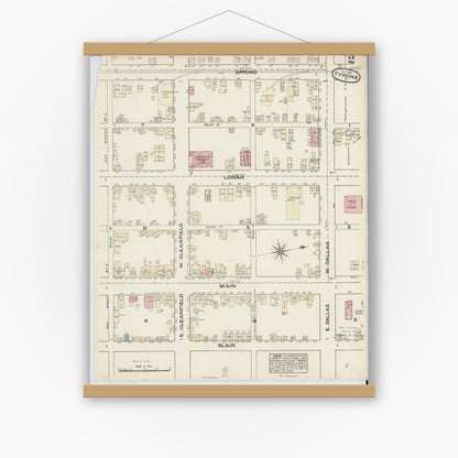 Old map wall art mockup — magnetic wood frame on white wall — Sanborn Fire Insurance Map from Tyrone, Blair County, Pennsylvania (1884), Sheet #0002