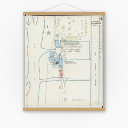 Old map wall art mockup — magnetic wood frame on white wall — Sanborn Fire Insurance Map from Lockport, Will County, Illinois (1886), Sheet #0004