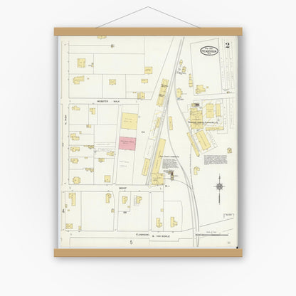 Old map wall art mockup — magnetic wood frame on white wall — Sanborn Fire Insurance Map from Henderson, Rusk County, Texas (1912), Sheet #0002