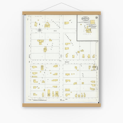 Old map wall art mockup — magnetic wood frame on white wall — Sanborn Fire Insurance Map from Manistique, Schoolcraft County, Michigan (1900), Sheet #0009