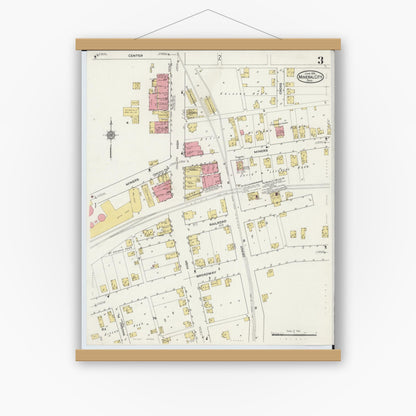 Old map wall art mockup — magnetic wood frame on white wall — Sanborn Fire Insurance Map from Mineral City, Tuscarawas County, Ohio (1915), Sheet #0003