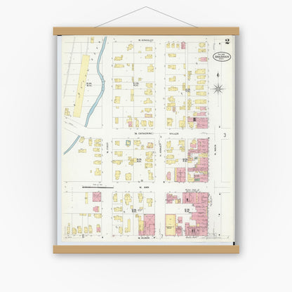 Old map wall art mockup — magnetic wood frame on white wall — Sanborn Fire Insurance Map from Ann Arbor, Washtenaw County, Michigan (1908), Sheet #0002