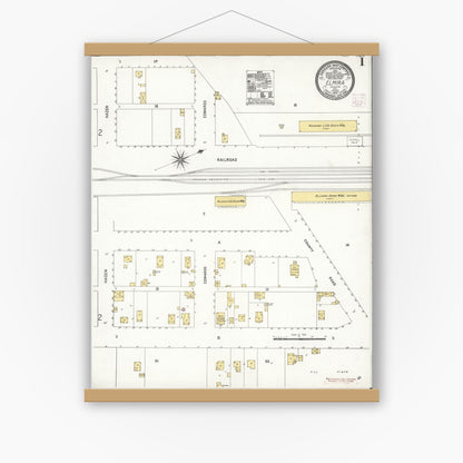 Old map wall art mockup — magnetic wood frame on white wall — Sanborn Fire Insurance Map from Elmira, Solano County, California (1907) - Complete Map Set
