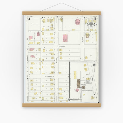 Old map wall art mockup — magnetic wood frame on white wall — Sanborn Fire Insurance Map from Loudonville, Ashland County, Ohio (1924), Sheet #0004