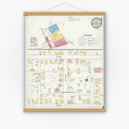 Old map wall art mockup — magnetic wood frame on white wall — Sanborn Fire Insurance Map from South Charleston, Clark County, Ohio (1910), Sheet #0001