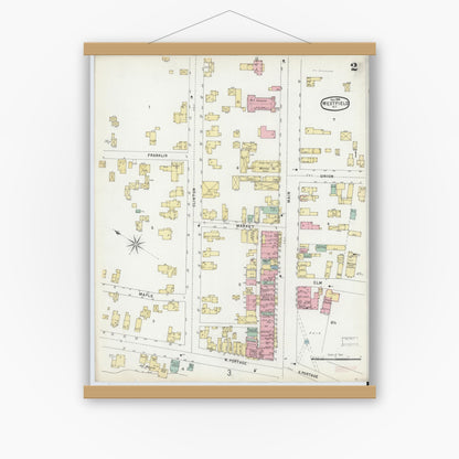 Old map wall art mockup — magnetic wood frame on white wall — Sanborn Fire Insurance Map from Westfield, Chautauqua County, New York (1896), Sheet #0002