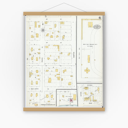 Old map wall art mockup — magnetic wood frame on white wall — Sanborn Fire Insurance Map from Fairmont, Martin County, Minnesota (1900), Sheet #0006