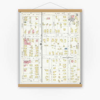 Old map wall art mockup — magnetic wood frame on white wall — Sanborn Fire Insurance Map from Marysville, Union County, Ohio (1916), Sheet #0005
