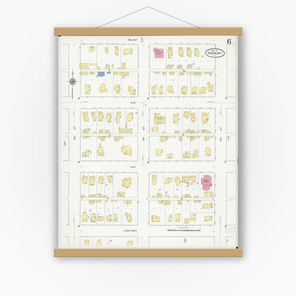 Old map wall art mockup — magnetic wood frame on white wall — Sanborn Fire Insurance Map from Fairbury, Livingston County, Illinois (1911), Sheet #0006