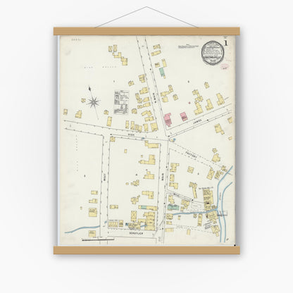 Old map wall art mockup — magnetic wood frame on white wall — Sanborn Fire Insurance Map from Constableville, Lewis County, New York (1895) - Complete Map Set