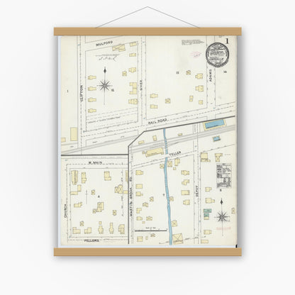 Old map wall art mockup — magnetic wood frame on white wall — Sanborn Fire Insurance Map from Unadilla, Otsego County, New York (1891) - Complete Map Set
