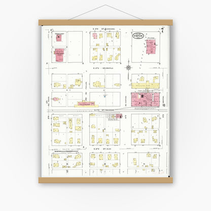 Old map wall art mockup — magnetic wood frame on white wall — Sanborn Fire Insurance Map from Vinton, Benton County, Iowa (1921), Sheet #0007
