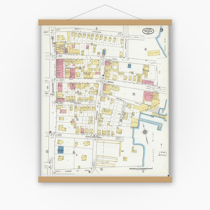 Old map wall art mockup — magnetic wood frame on white wall — Sanborn Fire Insurance Map from Nyack, Rockland County, New York. (1919), Sheet #0009