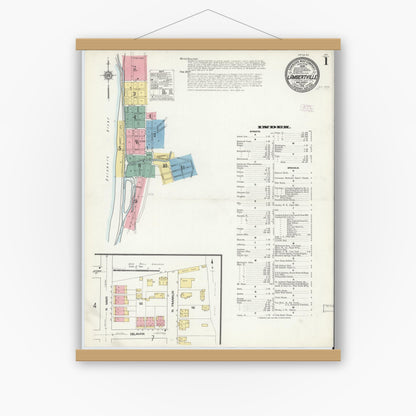 Old map wall art mockup — magnetic wood frame on white wall — Sanborn Fire Insurance Map from Lambertville, Hunterdon County, New Jersey (1912) - Complete Map Set