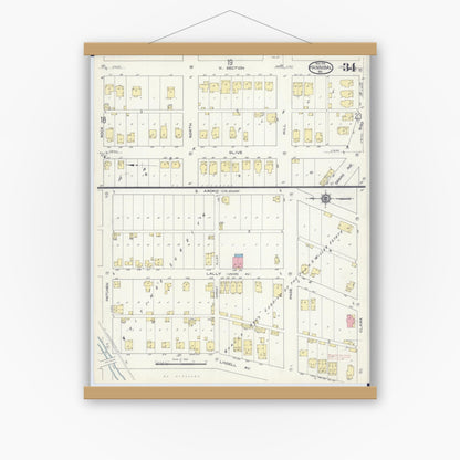 Old map wall art mockup — magnetic wood frame on white wall — Sanborn Fire Insurance Map from Hannibal, Marion County, Missouri (1913), Sheet #0034