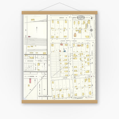 Old map wall art mockup — magnetic wood frame on white wall — Sanborn Fire Insurance Map from Chesterton, Porter County, Indiana (1922), Sheet #0004