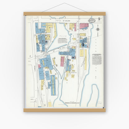 Old map wall art mockup — magnetic wood frame on white wall — Sanborn Fire Insurance Map from Batavia, Kane County, Illinois (1916), Sheet #0005