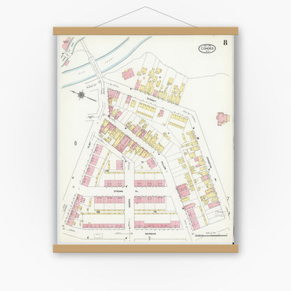 Old map wall art mockup — magnetic wood frame on white wall — Sanborn Fire Insurance Map from Cohoes, Albany County, New York (1910), Sheet #0008