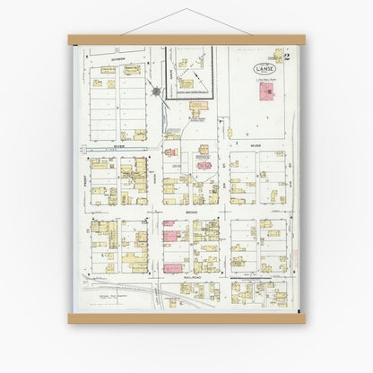 Old map wall art mockup — magnetic wood frame on white wall — Sanborn Fire Insurance Map from L'Anse, Baraga County, Michigan (1922), Sheet #0002