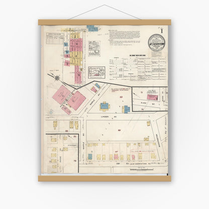 Old map wall art mockup — magnetic wood frame on white wall — Sanborn Fire Insurance Map from McSherrystown, Adams County, Pennsylvania (1940) - Complete Map Set