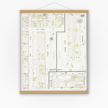 Old map wall art mockup — magnetic wood frame on white wall — Sanborn Fire Insurance Map from Cairo, Alexander County, Illinois (1907), Sheet #0022
