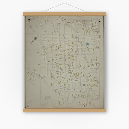 Old map wall art mockup — magnetic wood frame on white wall — Sanborn Fire Insurance Map from Clark's Summit, Lackawanna County, Pennsylvania (1942), Sheet #0002