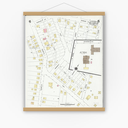 Old map wall art mockup — magnetic wood frame on white wall — Sanborn Fire Insurance Map from Saint Clairsville, Belmont County, Ohio (1924), Sheet #0006