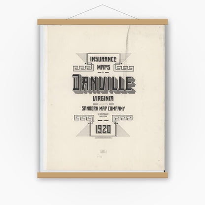 Old map wall art mockup — magnetic wood frame on white wall — Sanborn Fire Insurance Map from Danville, Independent Cities, Virginia (1920), Sheet #0001