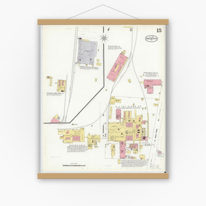Old map wall art mockup — magnetic wood frame on white wall — Sanborn Fire Insurance Map from Rochester, Beaver County, Pennsylvania (1908), Sheet #0015