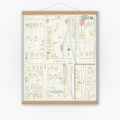 Old map wall art mockup — magnetic wood frame on white wall — Sanborn Fire Insurance Map from Jacksonville, Morgan County, Illinois (1914), Sheet #0019