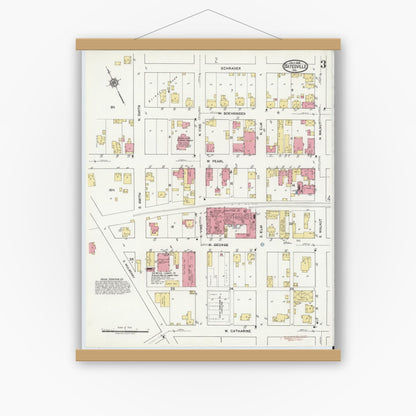 Old map wall art mockup — magnetic wood frame on white wall — Sanborn Fire Insurance Map from Batesville, Ripley County, Indiana (1919), Sheet #0003
