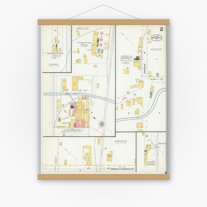 Old map wall art mockup — magnetic wood frame on white wall — Sanborn Fire Insurance Map from Wyoming, Luzerne County, Pennsylvania (1903), Sheet #0002