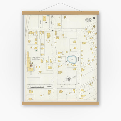 Old map wall art mockup — magnetic wood frame on white wall — Sanborn Fire Insurance Map from Live Oak, Suwanee County, Florida (1903), Sheet #0008