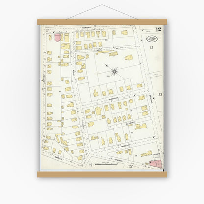Old map wall art mockup — magnetic wood frame on white wall — Sanborn Fire Insurance Map from Everett, Middlesex County, Massachusetts (1903), Sheet #0012