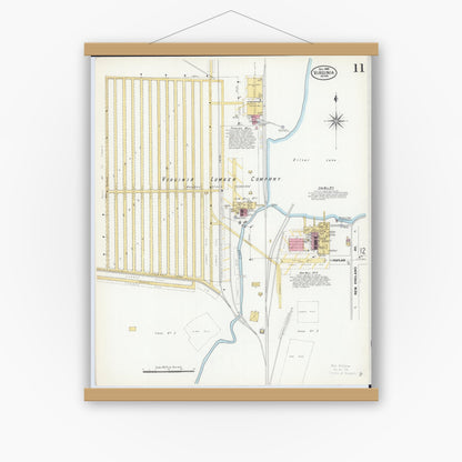 Old map wall art mockup — magnetic wood frame on white wall — Sanborn Fire Insurance Map from Virginia, Saint Louis County, Minnesota (1908), Sheet #0011