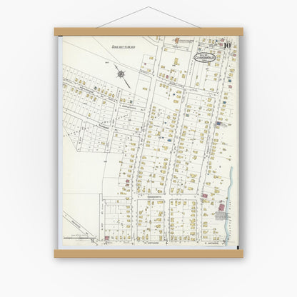 Old map wall art mockup — magnetic wood frame on white wall — Sanborn Fire Insurance Map from Cuyahoga Falls, Summit County, Ohio (1916), Sheet #0010