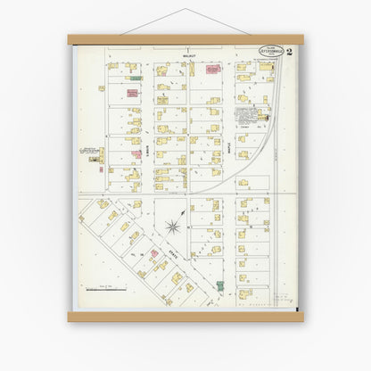 Old map wall art mockup — magnetic wood frame on white wall — Sanborn Fire Insurance Map from Jeffersonville, Fayette County, Ohio (1899), Sheet #0002