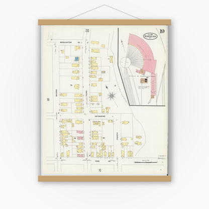 Old map wall art mockup — magnetic wood frame on white wall — Sanborn Fire Insurance Map from Rensselaer, Rensselaer County, New York (1909), Sheet #0019