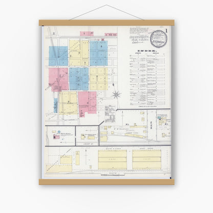 Old map wall art mockup — magnetic wood frame on white wall — Sanborn Fire Insurance Map from Sycamore, De Kalb County, Illinois (1891) - Complete Map Set