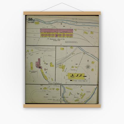 Old map wall art mockup — magnetic wood frame on white wall — Sanborn Fire Insurance Map from Akron, Summit County, Ohio (1892), Sheet #0035