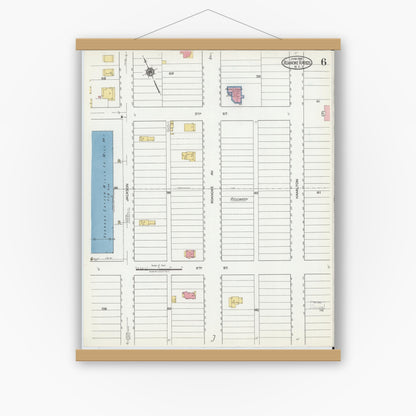 Old map wall art mockup — magnetic wood frame on white wall — Sanborn Fire Insurance Map from Roanoke Rapids, Halifax County, North Carolina (1919), Sheet #0006