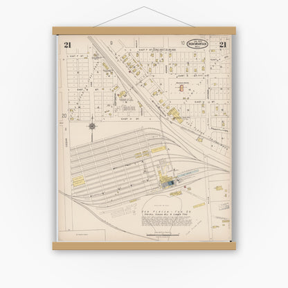 Old map wall art mockup — magnetic wood frame on white wall — Sanborn Fire Insurance Map from Iron Mountain, Dickinson County, Michigan (1923), Sheet #0021