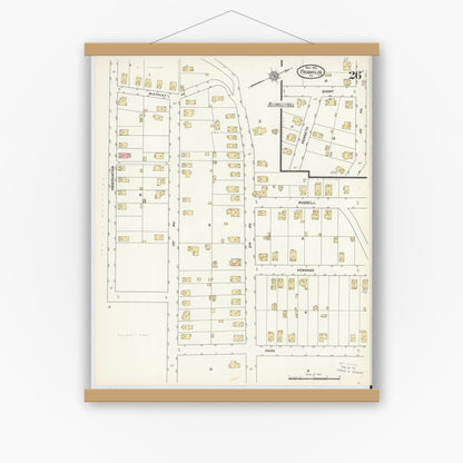 Old map wall art mockup — magnetic wood frame on white wall — Sanborn Fire Insurance Map from Franklin, Venango County, Pennsylvania (1912), Sheet #0026