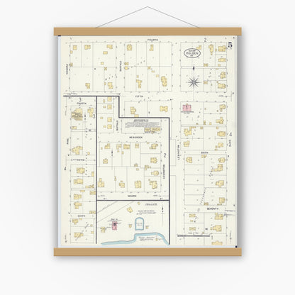 Old map wall art mockup — magnetic wood frame on white wall — Sanborn Fire Insurance Map from Holden, Johnson County, Missouri (1907), Sheet #0005